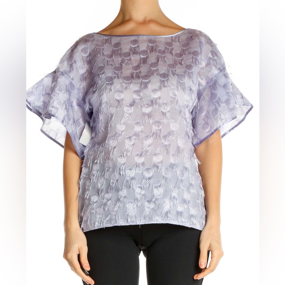 BANANA REPUBLIC | Lilac Polka-Dot Fringe Flutter Sleeve Blouse Sz S